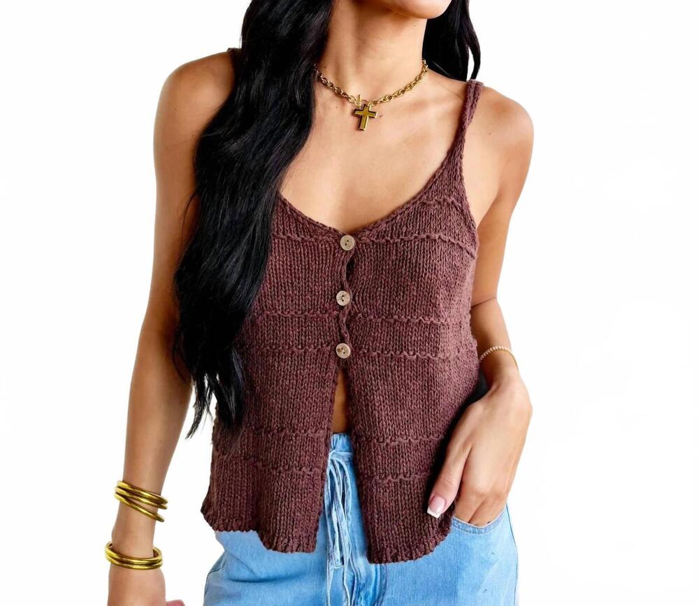 NEW MUSTARD SEED women's tiered textured button-front sweater knit camisole in d
